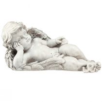 Itens Sepultura de anjo deitado decoração poliresina cinza branco 31×16cm