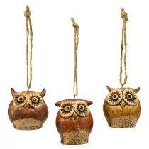 Itens Adoráveis pingentes de coruja - tons rústicos de marrom, 5,6 cm - decoração perfeita para outono e Natal - pacote com 3