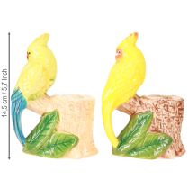 Itens Porta-velas exótico de cerâmica com pássaros pintados à mão H14,5cm 2 peças