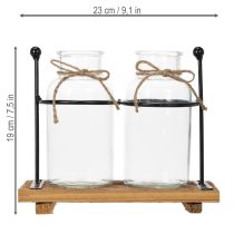 Itens Vaso decorativo em forma de garrafa, vidro e madeira, 23x12x19,5cm, conjunto com 2 peças.