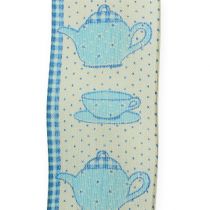 Fita decorativa com fio azul 40mm 20m