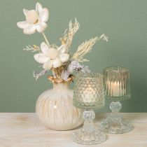 Itens Porta-velas de vidro com base texturizada (pontos e ranhuras), 15 cm de altura, 2 peças.