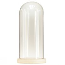Itens Sino de vidro com verga de vidro e base em madeira clara Ø14cm Alt.28,5cm