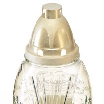 Itens Vaso de vidro com luz grave lanterna retrô grave ouro branco transparente Ø11cm Alt.26,5cm