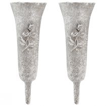 Itens Vaso funerário cinza com motivo de rosa, 26 cm de altura, 2 peças