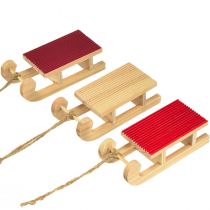 Itens Miniatura de trenó de madeira, vermelho-natural, 4x8,5 cm, conjunto de 6 - decoração de Natal