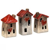 Itens Casas românticas de cerâmica com motivo de coração – tons vermelhos e naturais, 11cm – decoração de inverno cuidadosamente desenhada – 3 peças
