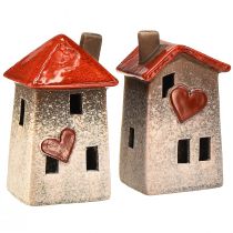 Itens Casas de cerâmica amorosas - desenho de coração, vermelho e natural, 17,5 cm - decoração romântica para a casa, 2 peças