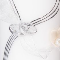 Itens Vela festiva para casamento com um elegante design de coração, detalhes prateados e fita de organza – ideal para casamentos e bodas de prata, 230/80mm