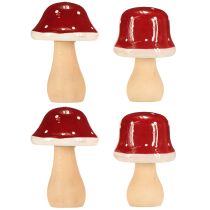 Itens Cogumelos de madeira, cogumelos, decoração, madeira, FSC, marrom-avermelhado, H6,5/7 cm, 4 peças