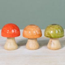 Itens Cogumelos de madeira, decoração de outono, cogumelos, verde, vermelho, laranja, 6,5 cm de altura, 9 peças.