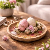 Itens Pratos de madeira com flores e borboletas, rosa natural, Ø15cm, conjunto de 3 peças