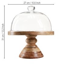 Itens Prato de madeira com cúpula de vidro, sino de vidro decorativo, Ø27cm A31cm