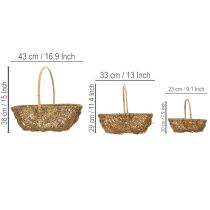 Itens Cesto para batatas 43/33/23cm com revestimento de alumínio, cor natural, conjunto de 3 unidades.