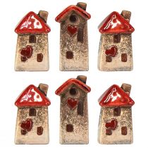 Itens Casa de cerâmica com janela de telhado vermelha e coração - 6 cm - Decoração idílica para casa e jardim - 6 peças