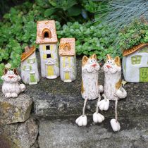 Itens Casa rústica de cerâmica com LED brilhante, ideal para decoração de mesa, 15 cm, 2 peças.