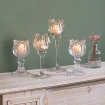 Itens Castiçal de vidro em formato de flor para decoração elegante de mesas, eventos e casamentos, 22 cm