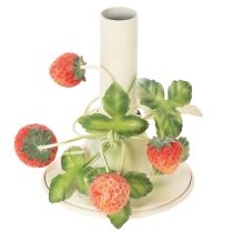 Itens Castiçal de metal com decoração de morango, cor creme de verão, 13 cm de altura.