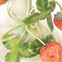 Itens Castiçal de metal com decoração de morango, cor creme de verão, 13 cm de altura.