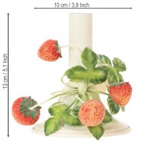 Itens Castiçal de metal com decoração de morango, cor creme de verão, 13 cm de altura.
