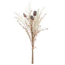 Itens Cápsulas de sementes de papoula, flores secas decorativas, samambaia artificial, creme, 63 cm – Decoração elegante para casa e casamento.