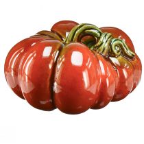 Itens Abóbora de cerâmica brilhante em vermelho-laranja brilhante com haste verde - 21,5 cm - decoração de outono ideal