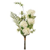 Itens Buquê de flores artificiais: arbusto bola de neve, cardo-selvagem, samambaia, 65cm - decoração, aparência natural, fácil de cuidar.