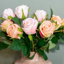 Itens Buquê de rosas artificiais para decoração elegante da casa e ocasiões festivas, 44 cm, 6 peças.