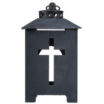 Itens Lanterna de sepultura com cruz de metal cinza antigo 13 x 27 cm