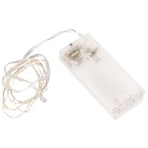 Itens Cordão de luzes LED a bateria para uso interno, branco quente, 10 LEDs, 1 m de comprimento, 6 unidades.