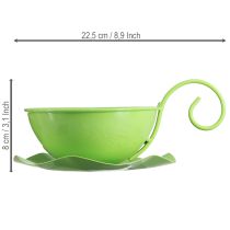 Itens Xícara decorativa de metal, verde-maçã, com pires, 8 cm de altura x 11,5 cm de diâmetro, 2 peças.