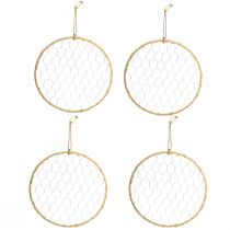 Itens Conjunto de 4 anéis decorativos boho em metal prateado, Ø28cm com ráfia natural - decoração para pendurar ou decorar a parede.