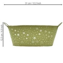 Itens Tigela oval de metal com estrelas e alças, verde, 31×16cm, A12,5cm