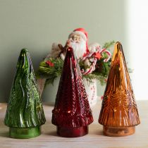 Itens Mini Árvore de Natal de Vidro LED Vermelho Verde Marrom 18cm 3 unidades