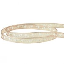Itens Fita de organza bege com estrelas brancas Fita de Natal 6mm 20m