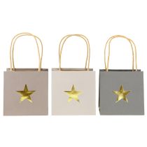 Itens Sacolas de papel com estrela e alça cinza sortidas 12×12×12cm 9 unidades