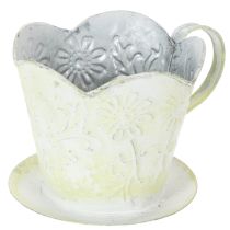 Itens Vaso de plantas, porta-filtro de café decorativo, copo de metal para plantio, decoração com flores verdes e brancas, estilo shabby chic, 11 cm de altura x 11 cm de diâmetro.