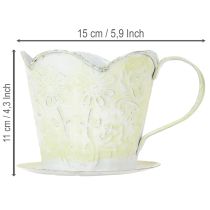 Itens Vaso de plantas, porta-filtro de café decorativo, copo de metal para plantio, decoração com flores verdes e brancas, estilo shabby chic, 11 cm de altura x 11 cm de diâmetro.
