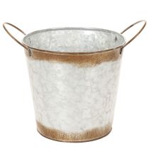 Itens Vaso de metal, floreira, floreira para plantas com alças prateadas, acabamento em aço envelhecido, Ø18cm A20cm