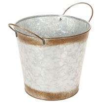 Itens Vaso de metal, floreira, floreira para plantas com alças prateadas, acabamento em aço envelhecido, Ø18cm A20cm