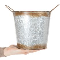 Itens Vaso de metal, floreira, floreira para plantas com alças prateadas, acabamento em aço envelhecido, Ø18cm A20cm