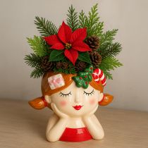 Itens Cabeça de planta cerâmica menina plantador decorativo natal altura 17cm