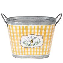 Itens Vaso oval para plantas com desenho de abelha, padrão xadrez, decoração de verão, floreira, 38×24×29cm