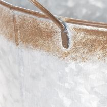 Itens Vaso de plantas com alças, tigela decorativa com acabamento enferrujado, recipiente de metal prateado Ø26cm A25,5cm