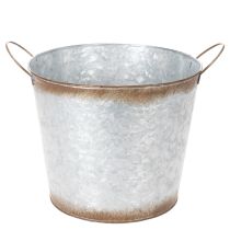 Itens Vaso de plantas com alças, tigela decorativa com acabamento enferrujado, recipiente de metal prateado Ø26cm A25,5cm