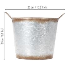 Itens Vaso de plantas com alças, tigela decorativa com acabamento enferrujado, recipiente de metal prateado Ø26cm A25,5cm