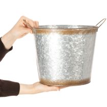 Itens Vaso de plantas com alças, tigela decorativa com acabamento enferrujado, recipiente de metal prateado Ø26cm A25,5cm