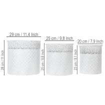 Itens Vaso de plantas com padrão de renda, recipiente de metal, balde decorativo, branco, prateado, estilo shabby chic, A28/25,5/23,5cm, Ø29,5/25,5/20cm, conjunto de 3
