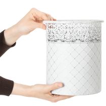 Itens Vaso de plantas com padrão de renda, recipiente de metal, balde decorativo, branco, prateado, estilo shabby chic, A28/25,5/23,5cm, Ø29,5/25,5/20cm, conjunto de 3