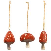 Itens Charmosos pingentes de cogumelo vermelho com cordão de juta de 3 cm - decoração perfeita de outono e Natal - 6 peças